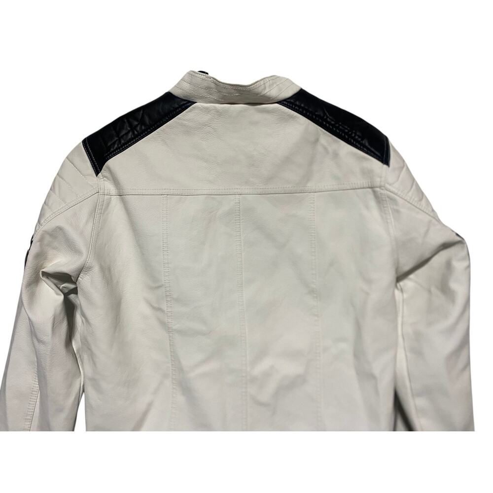Hard Edge White Faux Leather Bomber Jacket Full Zip Men's Size XL - Picture 8 of 9